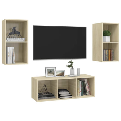 3 Piece TV Cabinet Set Sonoma Oak Engineered Wood