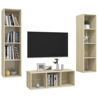 3 Piece TV Cabinet Set Sonoma Oak Engineered Wood