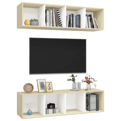 Wall-mounted TV Cabinets 2 pcs White and Sonoma Oak Engineered Wood