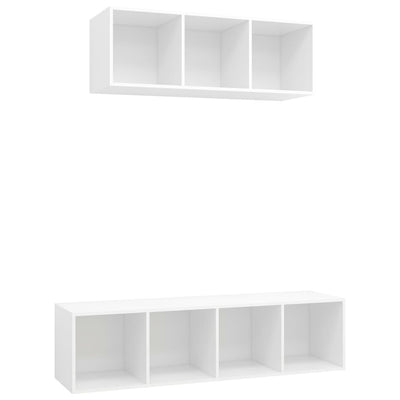 2 Piece TV Cabinet Set White Engineered Wood
