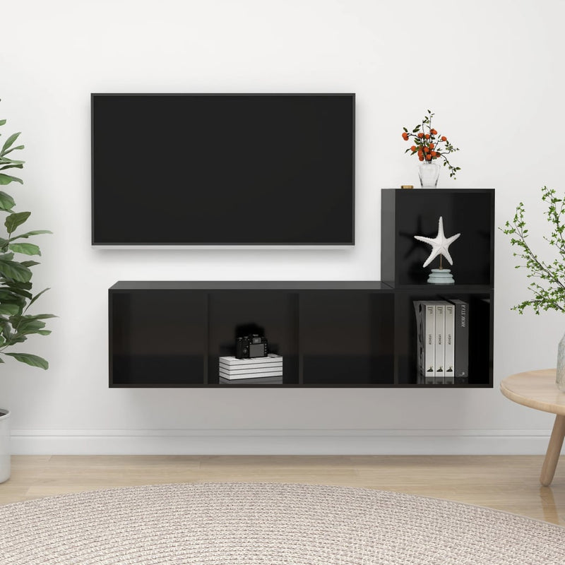 2 Piece TV Cabinet Set High Gloss Black Engineered Wood