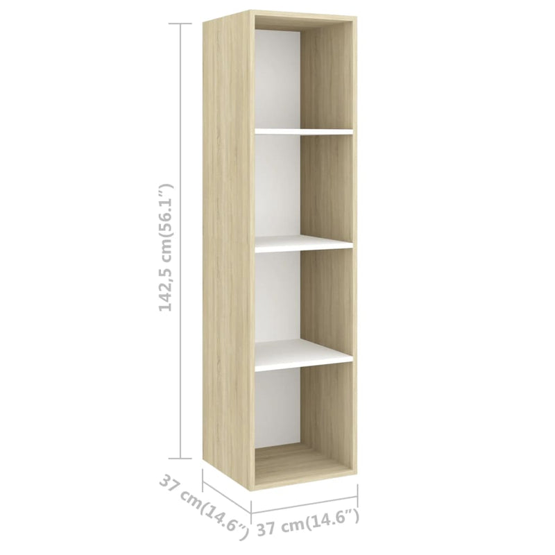 4 Piece TV Cabinet Set White and Sonoma Oak Engineered Wood ??805476+805485+2x805494)