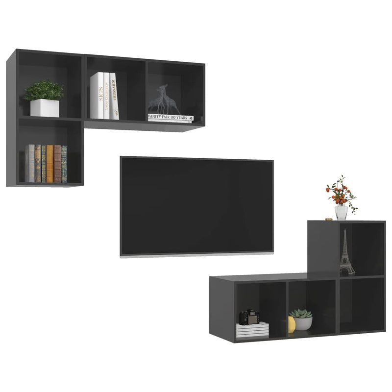 Wall-mounted TV Cabinets 4 pcs High Gloss Grey Engineered Wood
