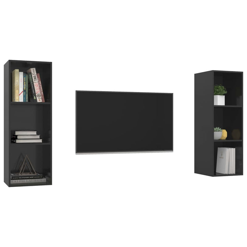Wall-mounted TV Cabinets 2 pcs High Gloss Black Engineered Wood