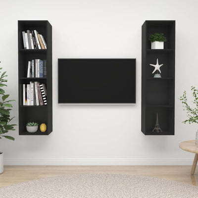 Wall-mounted TV Cabinets 2 pcs Black Engineered Wood
