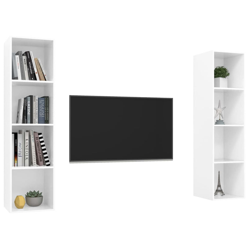 Wall-mounted TV Cabinets 2 pcs High Gloss White Engineered Wood