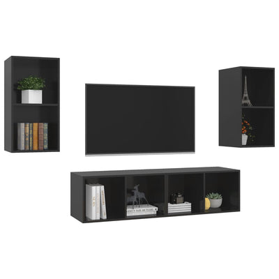 Wall-mounted TV Cabinets 4 pcs High Gloss Black Engineered Wood