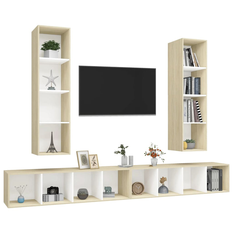 Wall-mounted TV Cabinets 4 pcs White and Sonoma Oak Engineered Wood