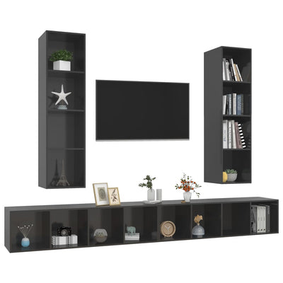 Wall-mounted TV Cabinets 4 pcs High Gloss Grey Engineered Wood