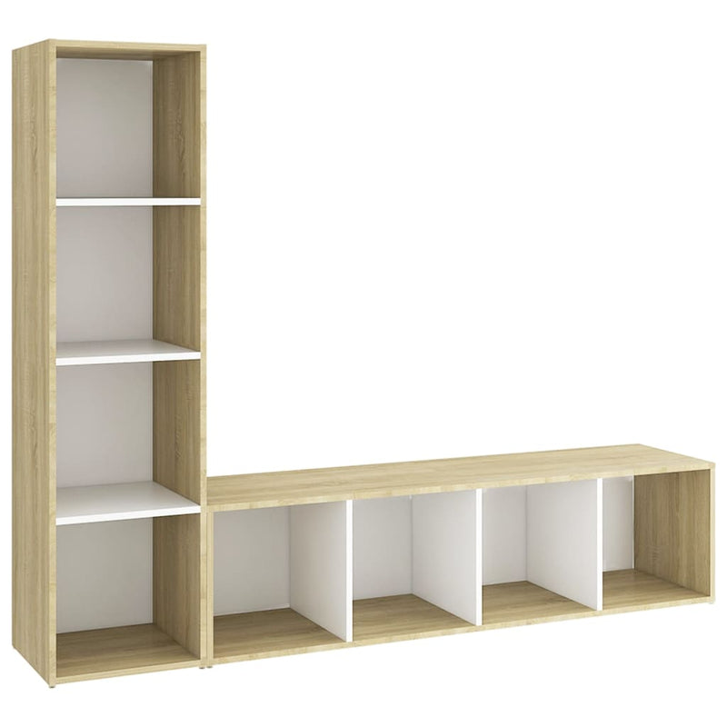 TV Cabinets 2 pcs White & Sonoma Oak 142.5x35x36.5cm Engineered Wood
