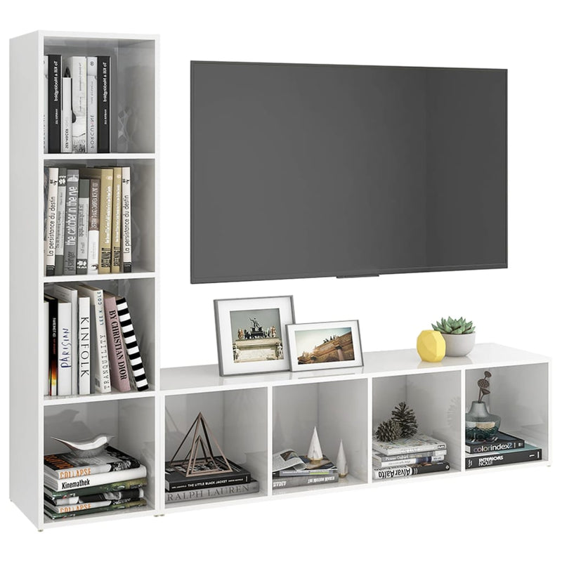 TV Cabinets 2 pcs High Gloss White 142.5x35x36.5 cm Engineered Wood