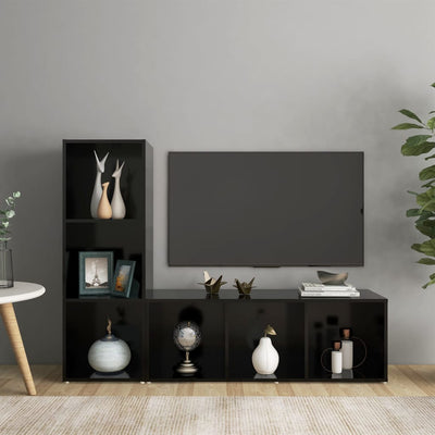 TV Cabinets 2 pcs Black 107x35x37 cm Engineered Wood