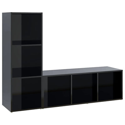 TV Cabinets 2 pcs High Gloss Black 107x35x37 cm Engineered Wood