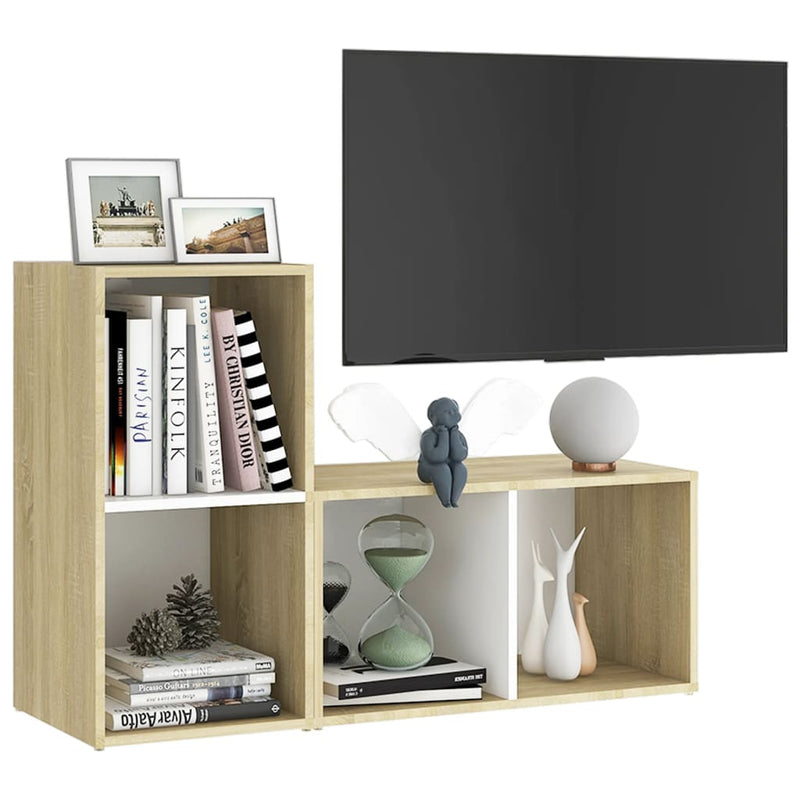 TV Cabinets 2 pcs White and Sonoma Oak 72x35x36.5 cm Engineered Wood