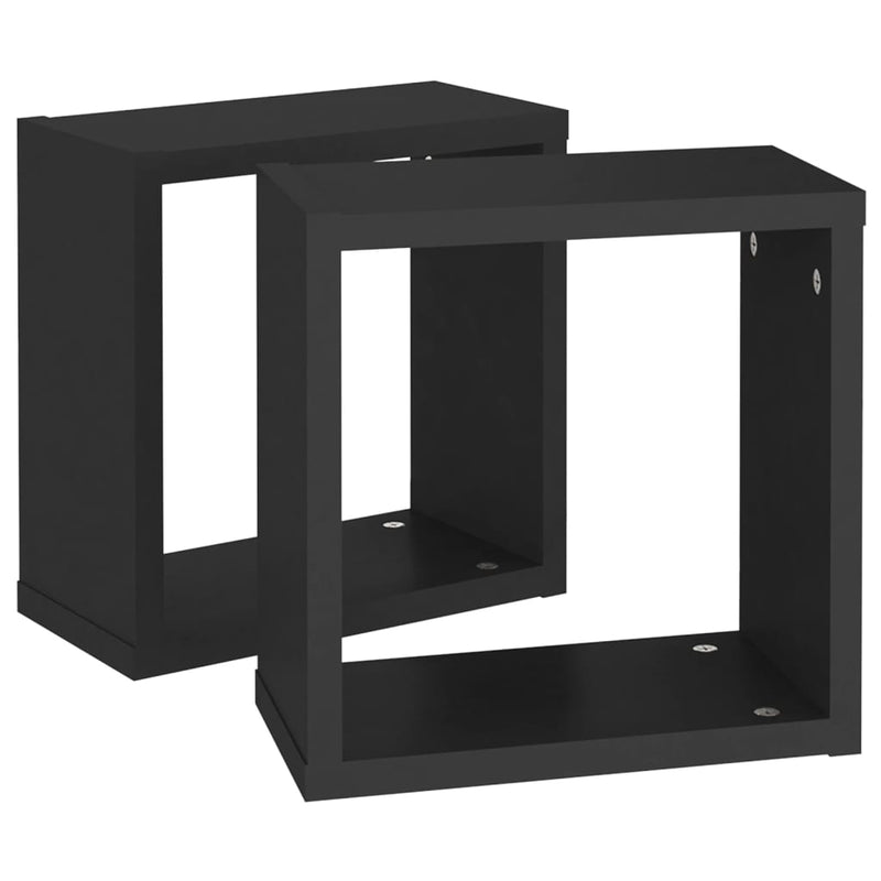 Wall Cube Shelves 2 pcs Black 30x15x30 cm