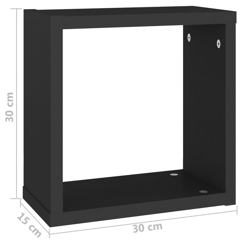 Wall Cube Shelves 2 pcs Black 30x15x30 cm