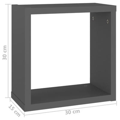Wall Cube Shelves 2 pcs Grey 30x15x30 cm