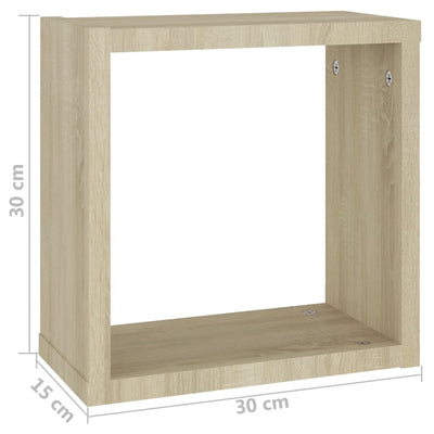 Wall Cube Shelves 2 pcs White and Sonoma Oak 30x15x30 cm