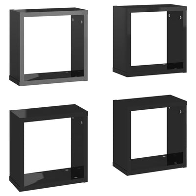 Wall Cube Shelves 4 pcs High Gloss Black 30x15x30 cm