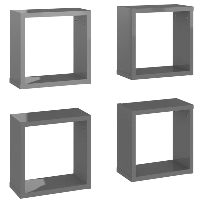 Wall Cube Shelves 4 pcs High Gloss Grey 30x15x30 cm - Payday Deals