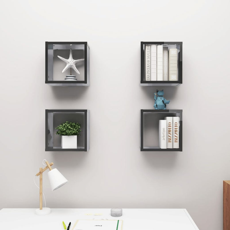 Wall Cube Shelves 4 pcs High Gloss Grey 30x15x30 cm - Payday Deals