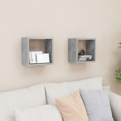 Wall Cube Shelves 2 pcs Concrete Grey 26x15x26 cm
