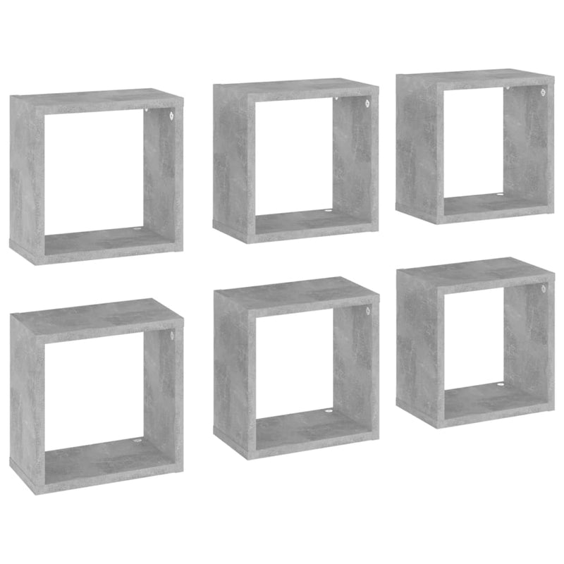 Wall Cube Shelves 6 pcs Concrete Grey 26x15x26 cm