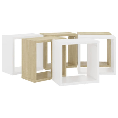 Wall Cube Shelves 6 pcs White and Sonoma Oak 26x15x26 cm - Payday Deals