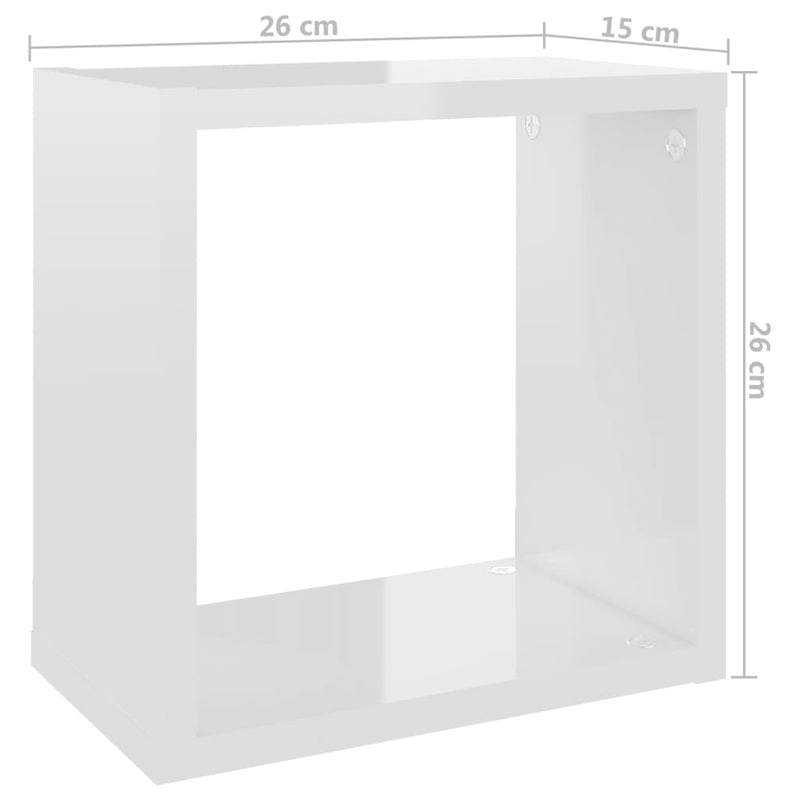 Wall Cube Shelves 6 pcs High Gloss White 26x15x26 cm