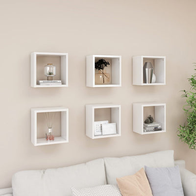 Wall Cube Shelves 6 pcs High Gloss White 26x15x26 cm