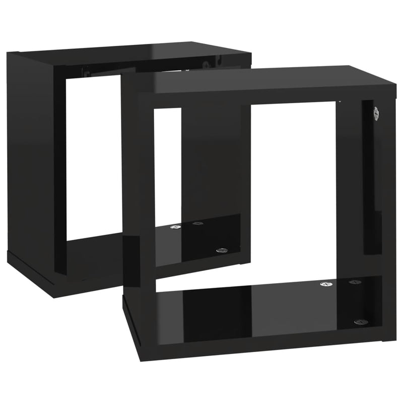Wall Cube Shelves 2 pcs High Gloss Black 26x15x26 cm - Payday Deals
