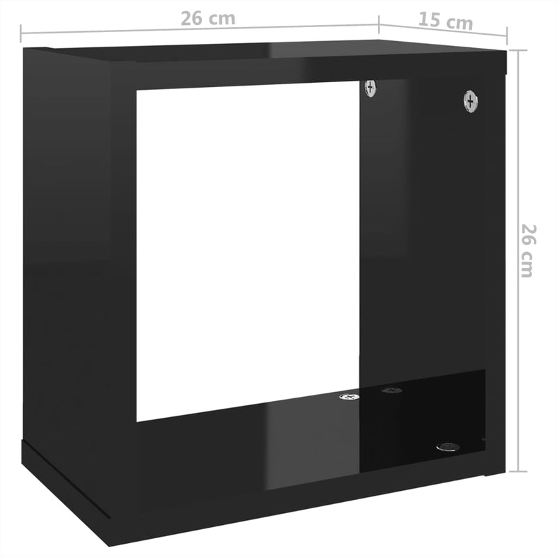 Wall Cube Shelves 2 pcs High Gloss Black 26x15x26 cm - Payday Deals