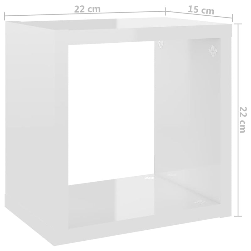 Wall Cube Shelves 6 pcs High Gloss White 22x15x22 cm