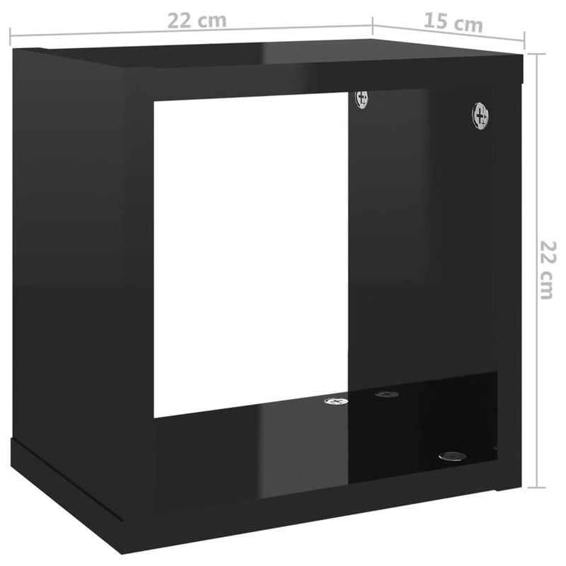 Wall Cube Shelves 6 pcs High Gloss Black 22x15x22 cm