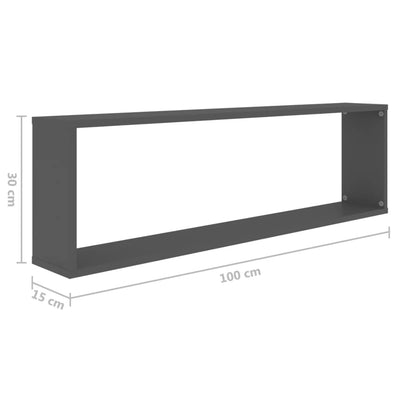Wall Cube Shelves 4 pcs Grey 100x15x30 cm Chipboard - Payday Deals