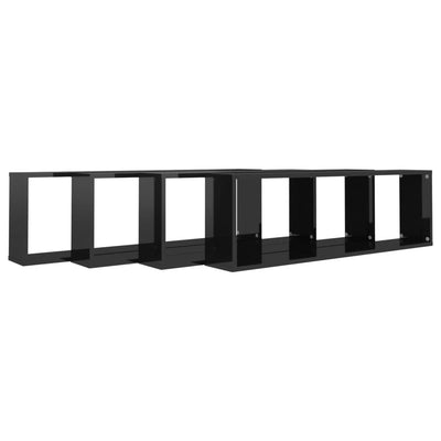 Wall Cube Shelves 4 pcs High Gloss Black 100x15x30 cm Chipboard