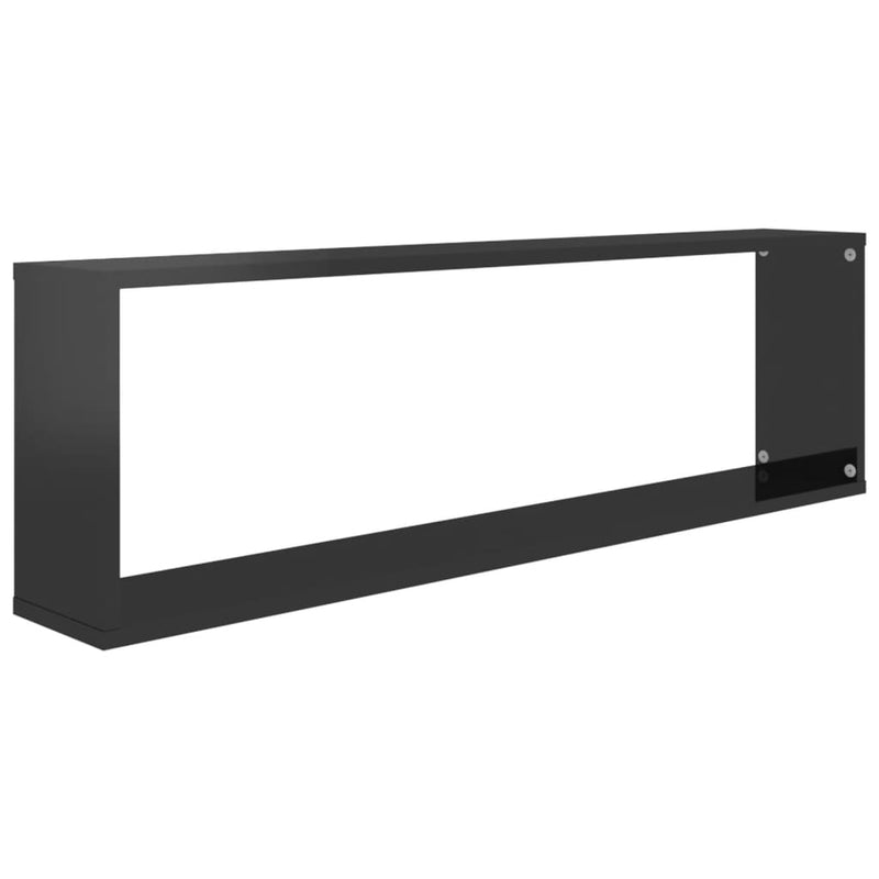 Wall Cube Shelves 4 pcs High Gloss Black 100x15x30 cm Chipboard