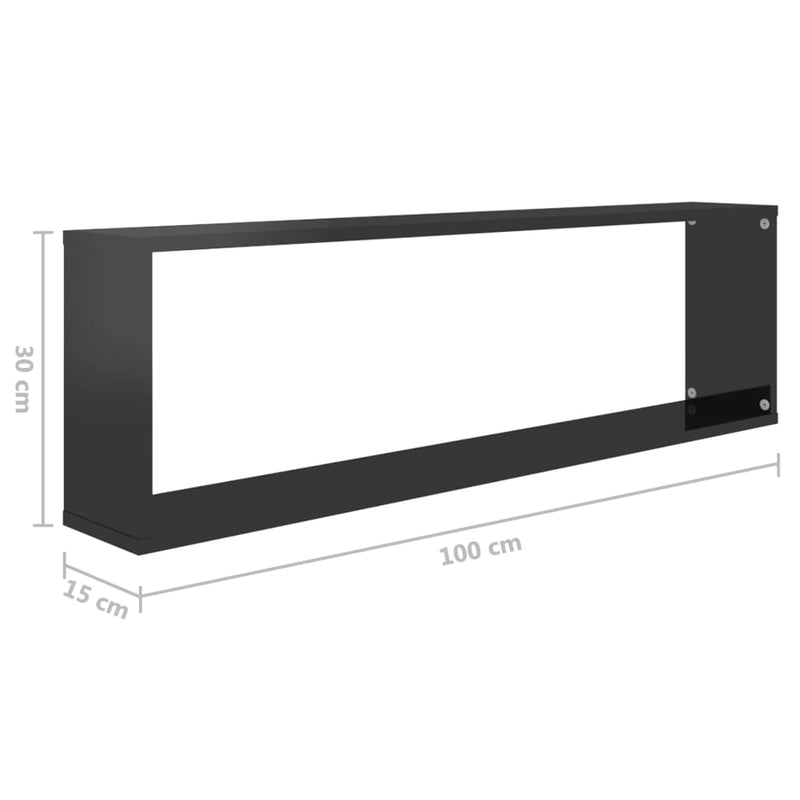 Wall Cube Shelves 6 pcs High Gloss Black 100x15x30 cm Chipboard - Payday Deals