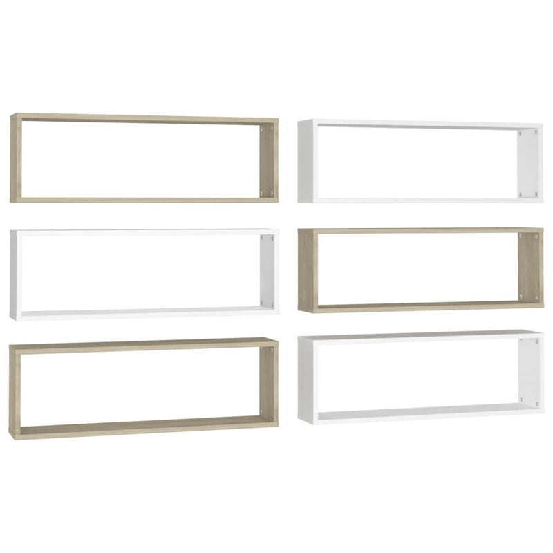 Wall Cube Shelves 6 pcs White&Sonoma Oak 80x15x26.5cm Engineered Wood