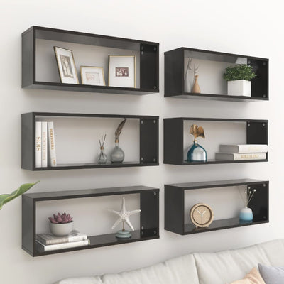 Wall Shelves 6 pcs Black 60x15x23 cm Chipboard