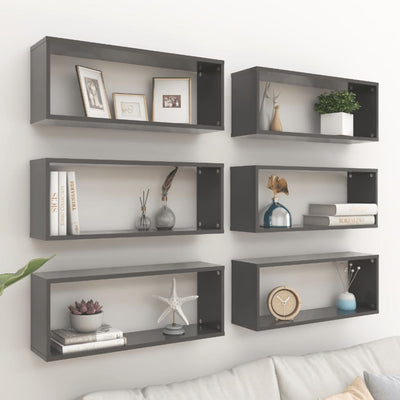 Wall Shelves 6 pcs Grey 60x15x23 cm Chipboard