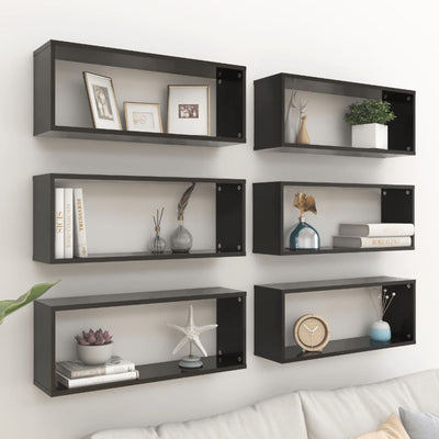 Wall Shelves 6 pcs High Gloss Black 60x15x23 cm Chipboard