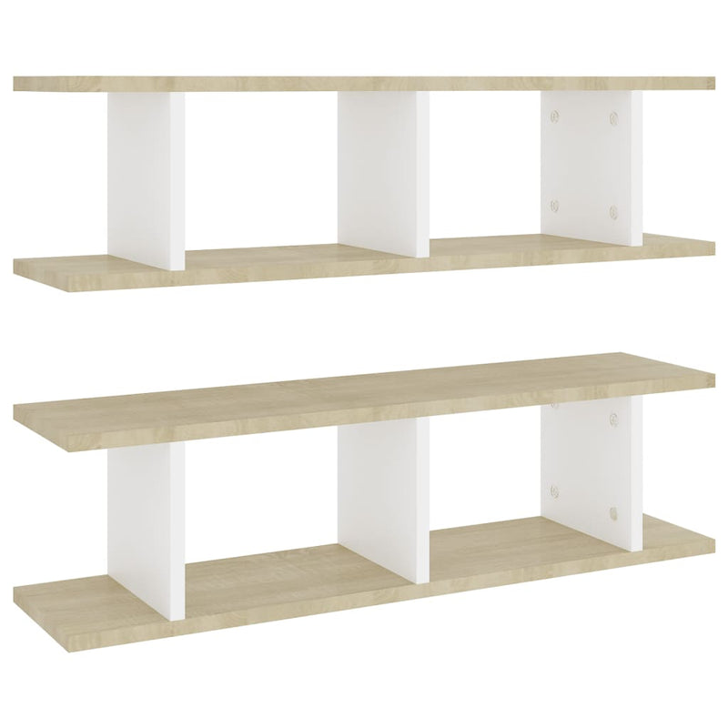 Wall Shelves 2 pcs White and Sonoma Oak 78x18x20 cm Chipboard