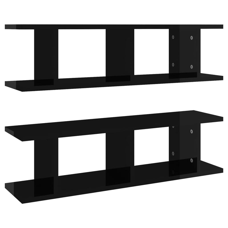 Wall Shelves 2 pcs High Gloss Black 78x18x20 cm Chipboard