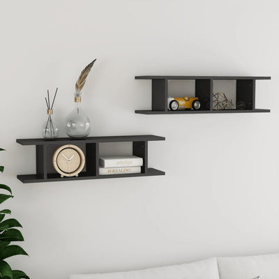 Wall Shelves 2 pcs High Gloss Grey 78x18x20 cm Chipboard