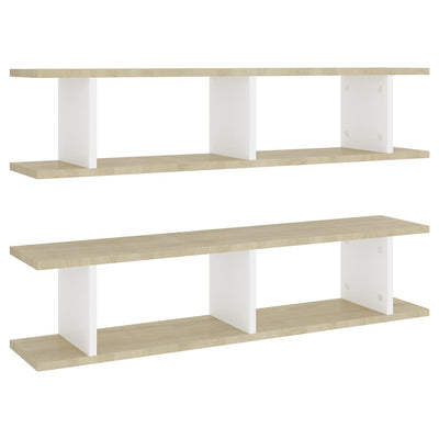 Wall Shelves 2 pcs White and Sonoma Oak 90x18x20 cm Engineered Wood