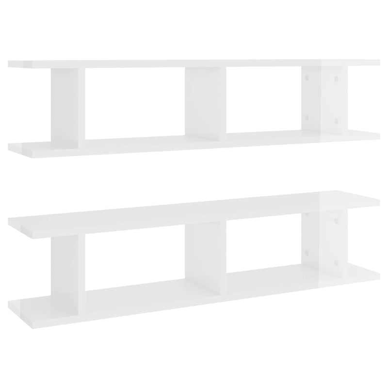 Wall Shelves 2 pcs High Gloss White 90x18x20 cm Chipboard