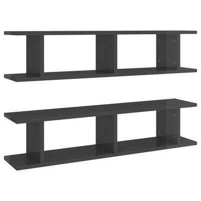 Wall Shelves 2 pcs High Gloss Grey 90x18x20 cm Engineered Wood