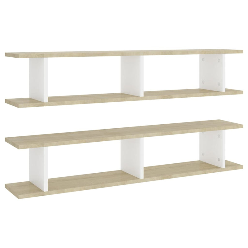 Wall Shelves 2 pcs White and Sonoma Oak 105x18x20 cm Chipboard - Payday Deals