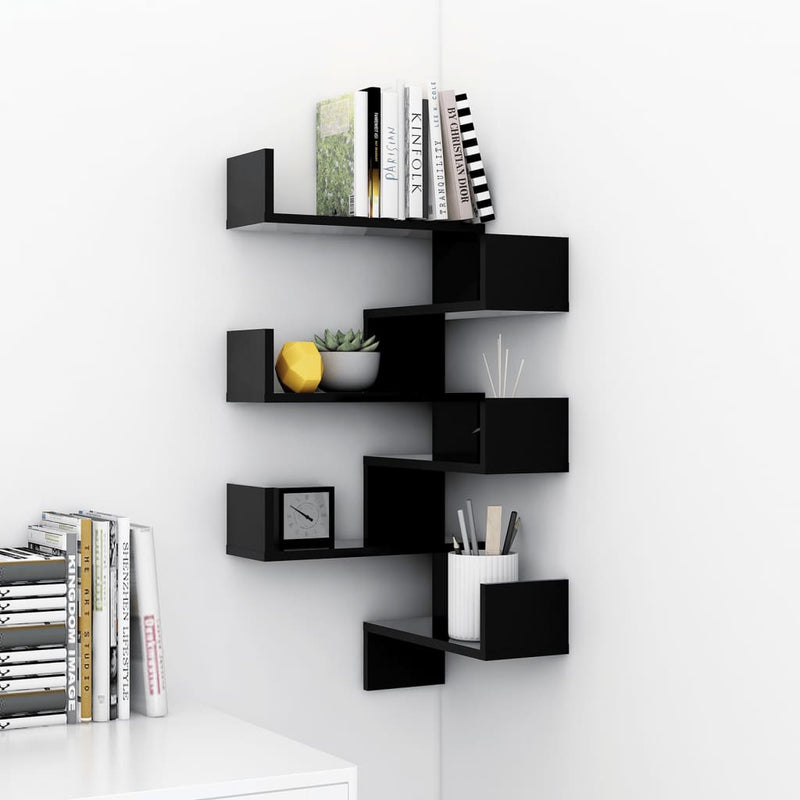 Wall Corner Shelves 2 pcs Black 40x40x50 cm Engineered Wood
